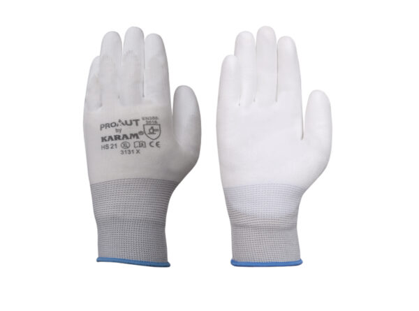Karam ProKut Multi Purpose White Polyester with White PU Coating Glove,HS21